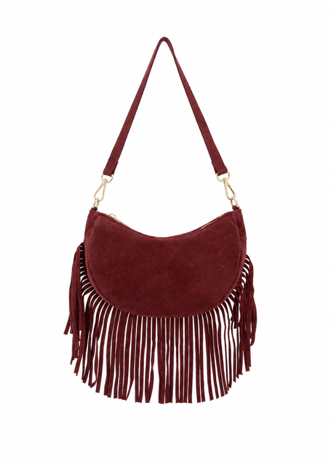 Taupe Suede Fringe Shoulder Bag