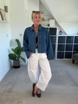 White Cotton Barrel Leg Jeans