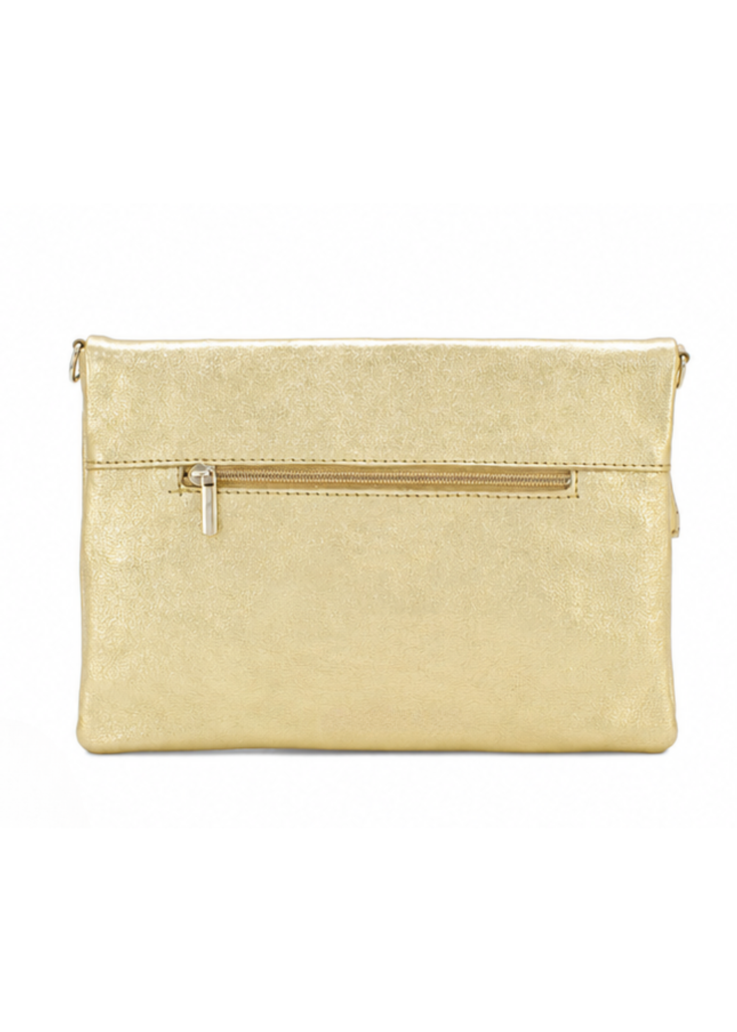 Gold Metallic Leather Fold-Over Clutch Bag