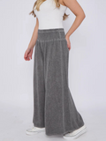 Dark Grey Washed Linen Wide Leg Trousers