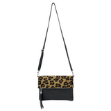 Foldover Leopard Print Leather Clutch