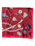 Burgundy Tassel Pattern Silk Touch Square Scarf