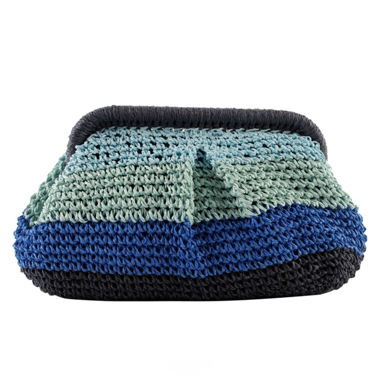 Navy Straw & Multicolour Pouch Bag