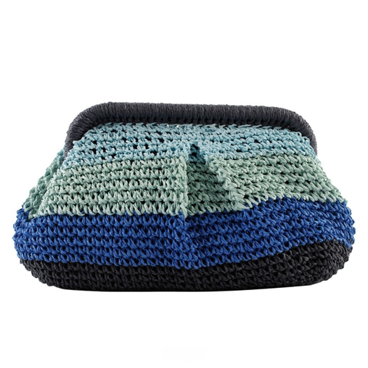 Navy Straw & Multicolour Pouch Bag
