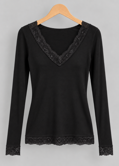 Plum Cashmere Mix Lace Trim Layering Top