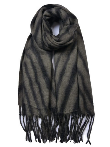 Black/Grey Tassel Zebra Pattern Scarf