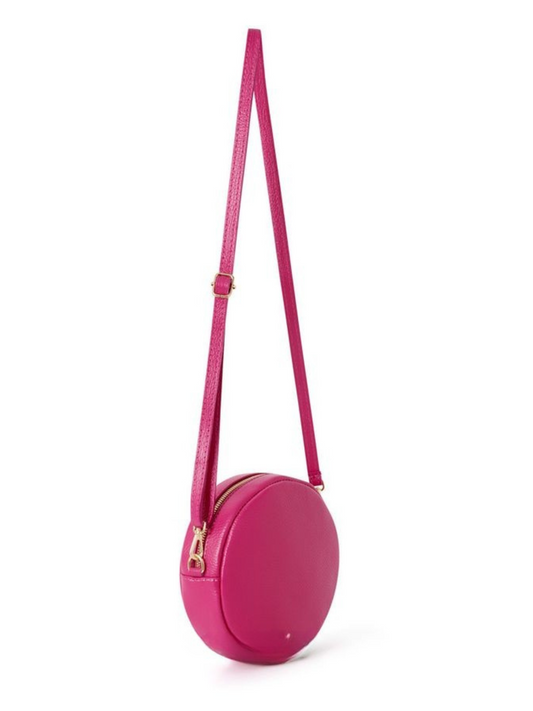 Fuchsia Leather Circle Crossbody Bag