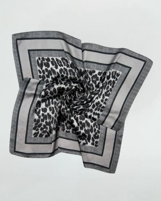 Grey Leopard Print Border Square Scarf