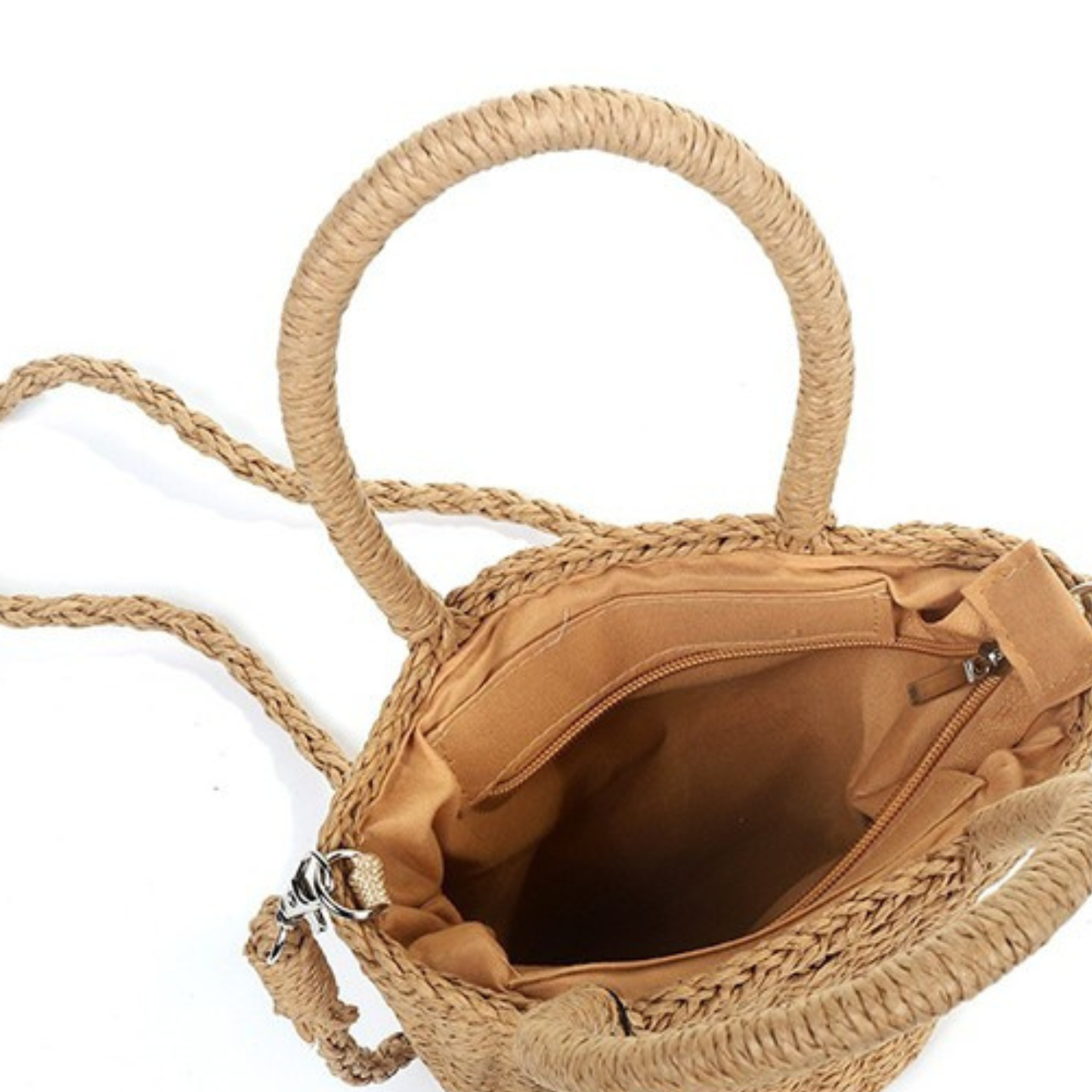 Beige Small Straw Basket Bag