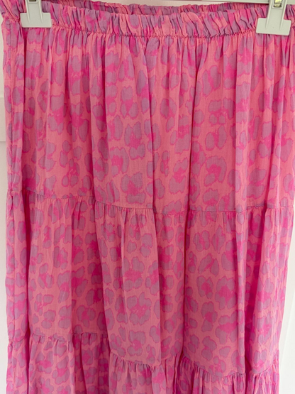 Pink/Lilac Leopard Tiered Cotton Skirt