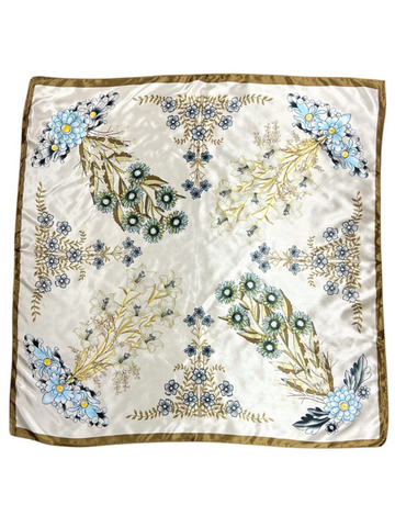 Cream Multi-Floral Pattern Silk Touch Square Scarf