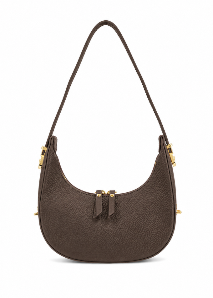 Dark Brown Leather Small Round Shoulder Bag