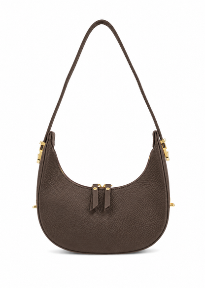 Dark Brown Leather Small Round Shoulder Bag