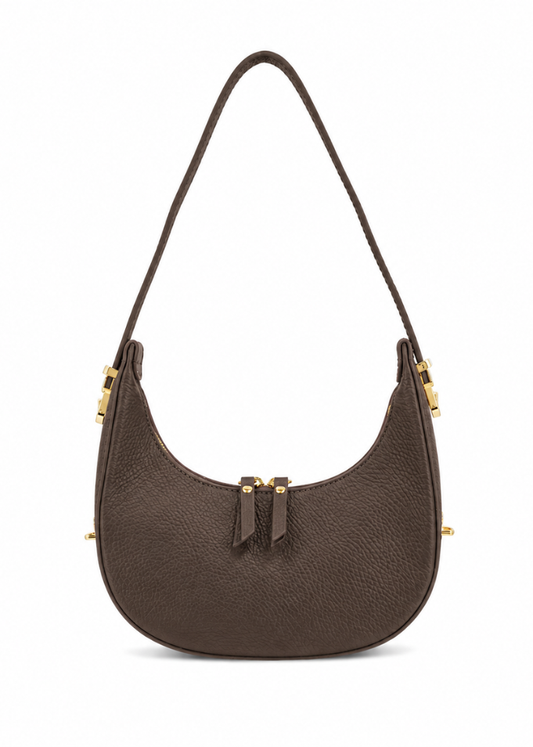 Dark Brown Leather Small Round Shoulder Bag