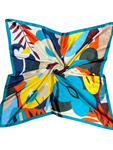 Turquoise Retro Floral Silk Touch Square Scarf