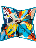 Turquoise Retro Floral Silk Touch Square Scarf