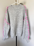 Grey/Pink Contrast Stitch Cosy Jumper