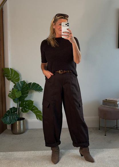 Chocolate Barrel Leg Cargo Trousers