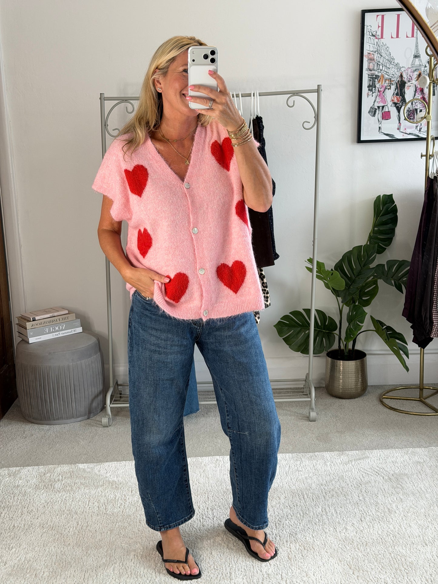 Pink/Red Oversized Heart Cardigan