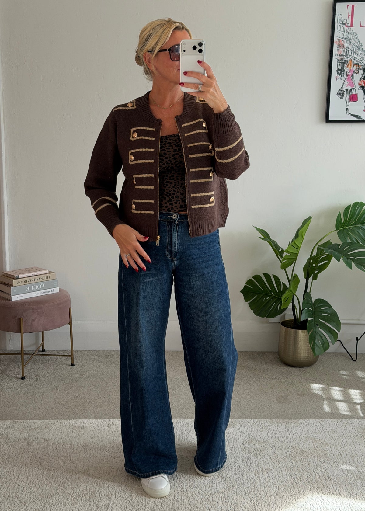 Chocolate Military Zip Front Knitted Cardi