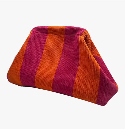 Orange/Raspberry Woven Stripe Soft Pouch Clutch Bag