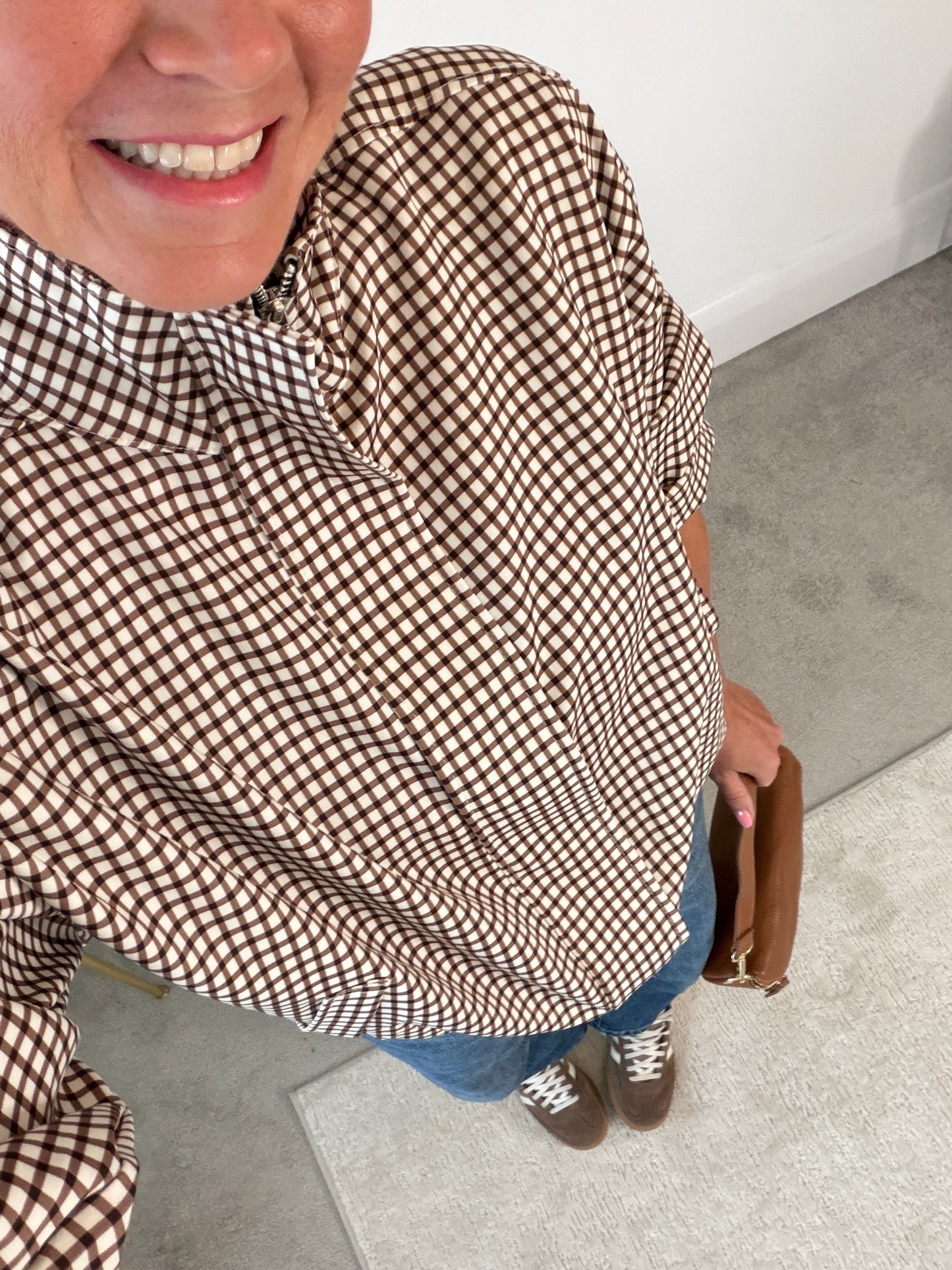Chocolate Check Funnel Neck Jacket