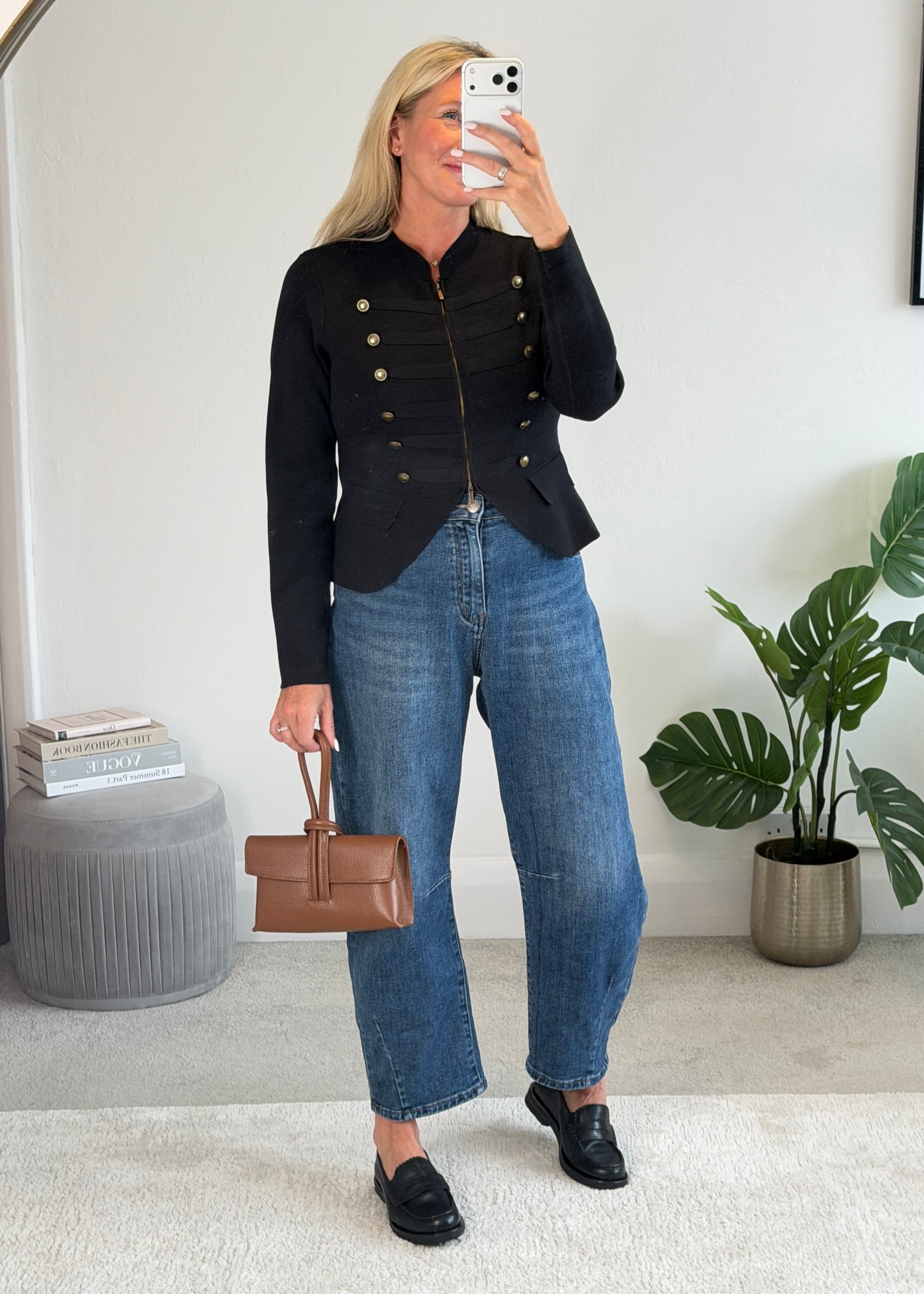 Black Military Button Zip Knit Jacket