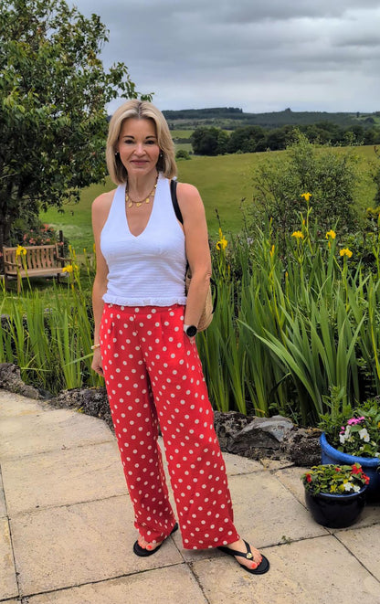 Red/White Polka Dot Wide Leg Trousers (Co-ord Avail)