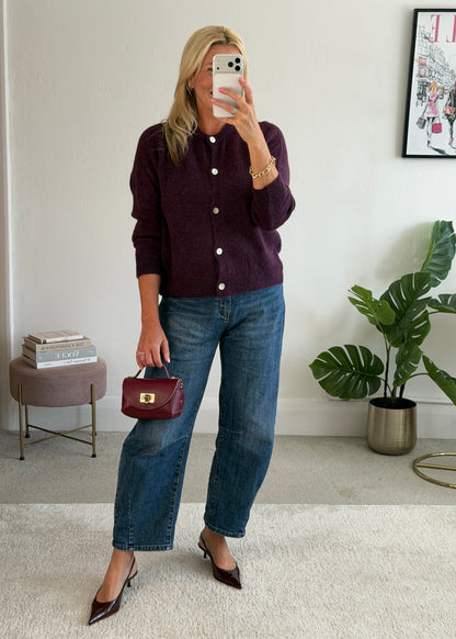 Plum Alpaca Mix Button Cardigan