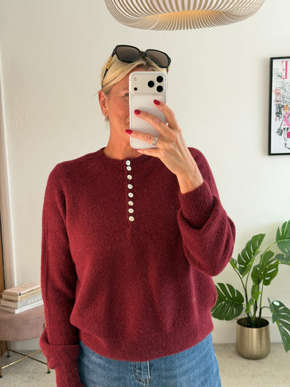 Burgundy Alpaca Mix Button Jumper