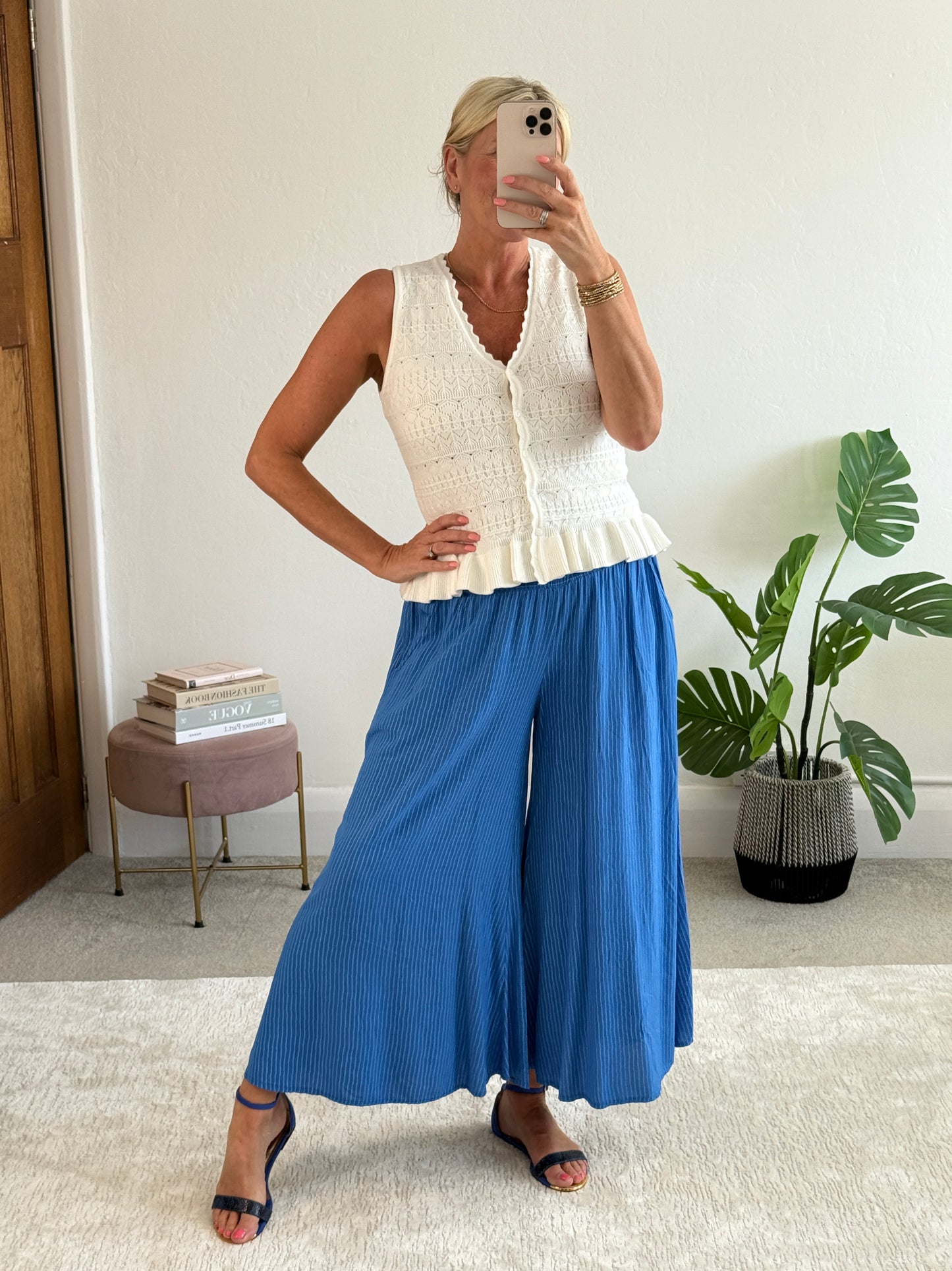 Cobalt Stripe Palazzo Culottes