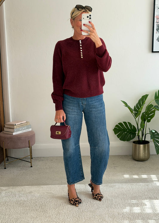 Burgundy Alpaca Mix Button Jumper