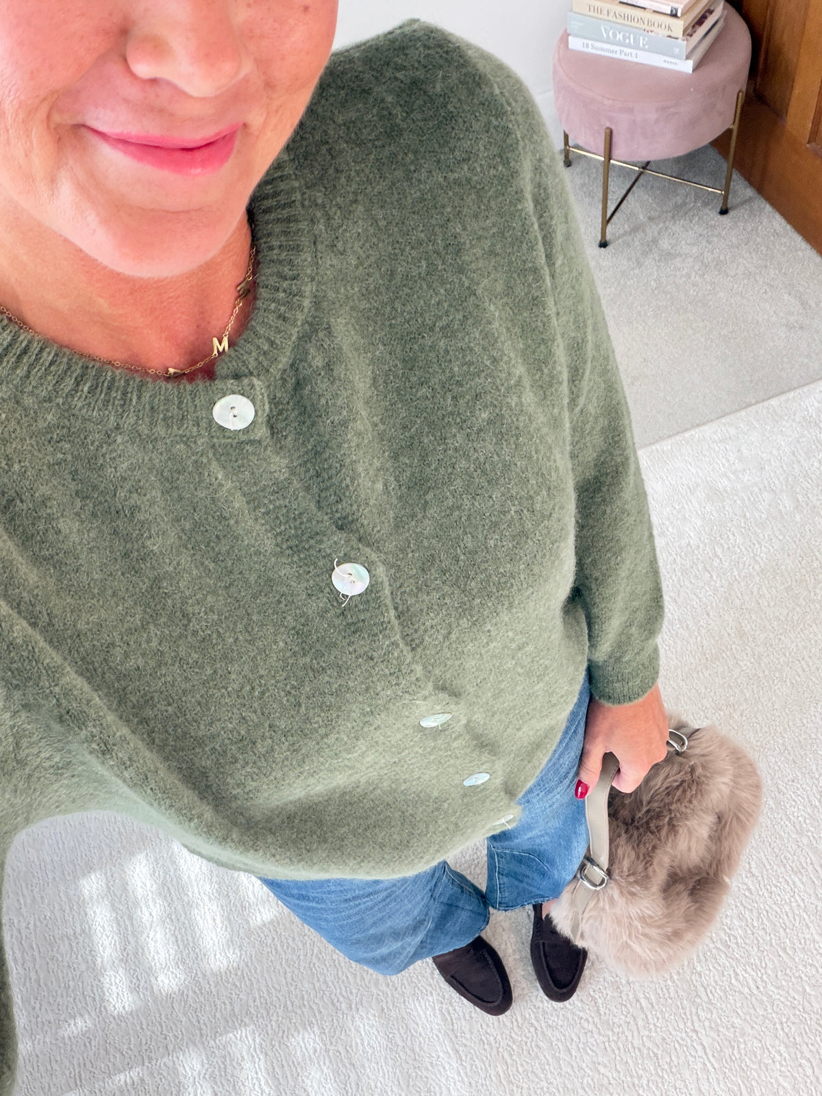 Khaki Alpaca Mix Button Cardigan