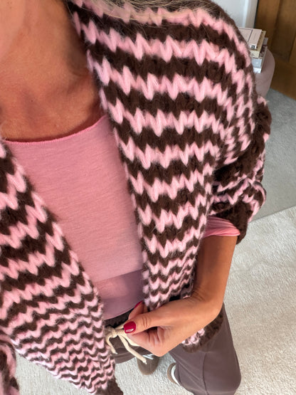 Chocolate/Pink Cosy Stripe Cardigan