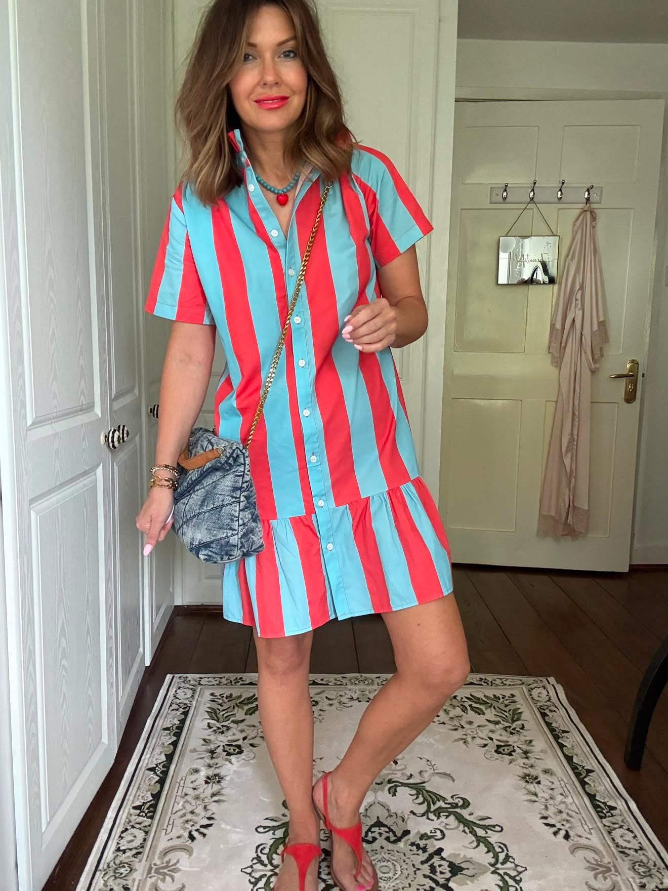 Red/Turquoise Blue Stripe Dress