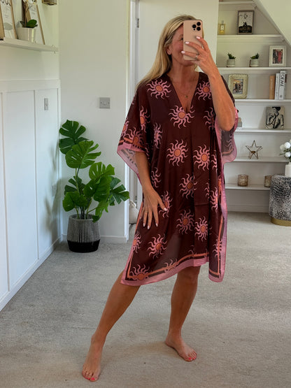 Lemon/Pink Sun Print Floaty Kaftan Dress