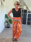Orange Silk Mix Printed Trousers