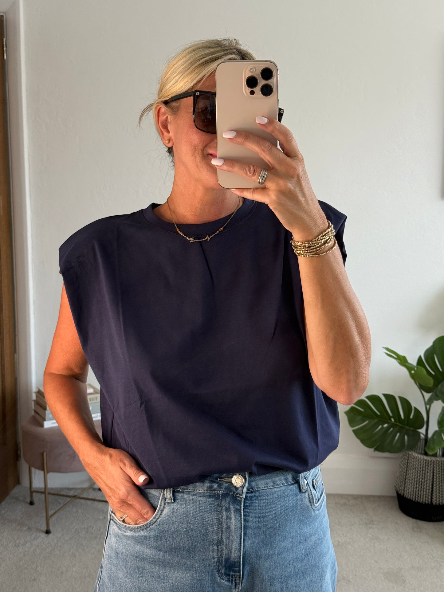 Navy Structured Shoulder T-Shirt