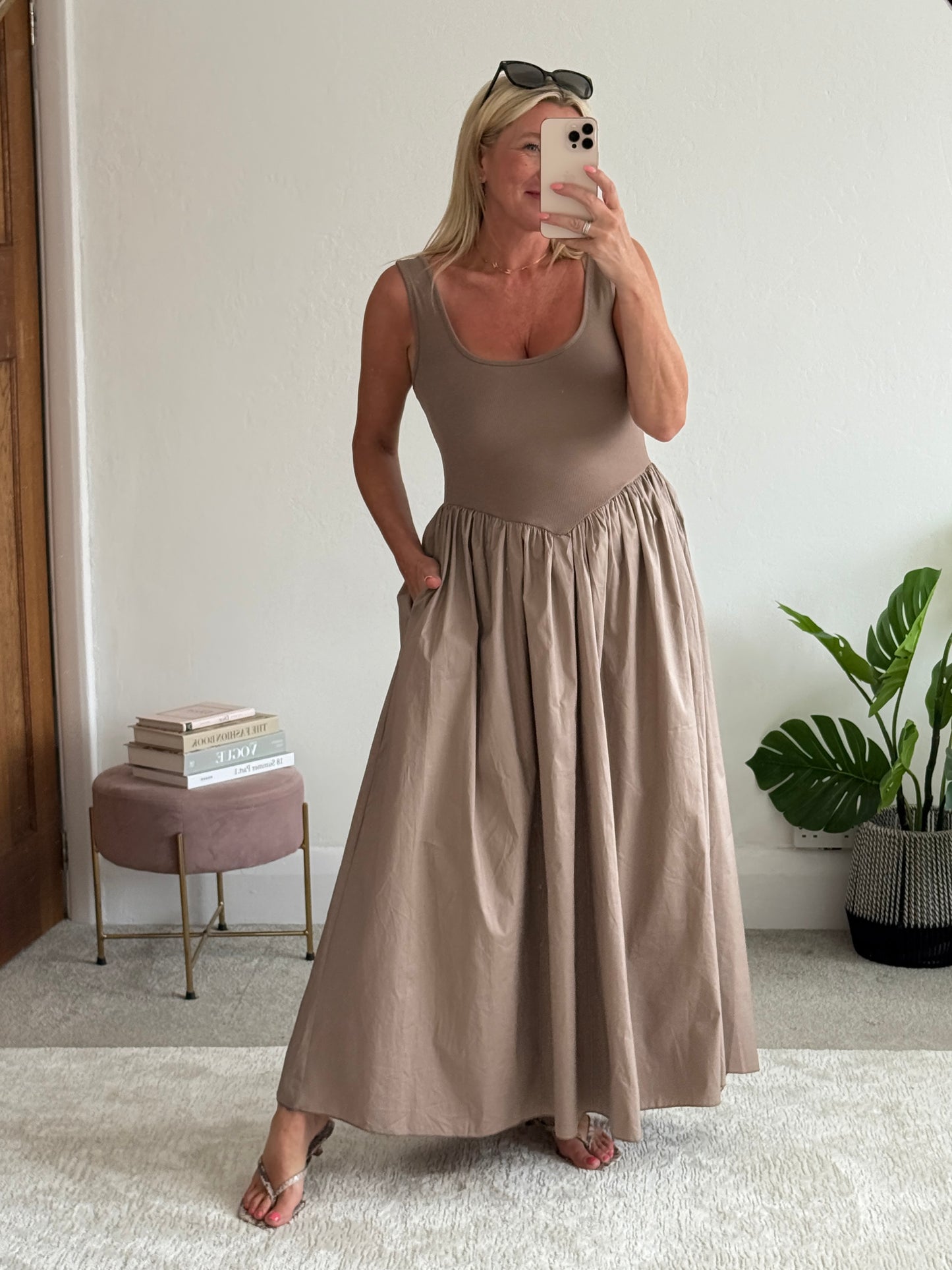 Mocha V Waist Pocket Maxi Dress