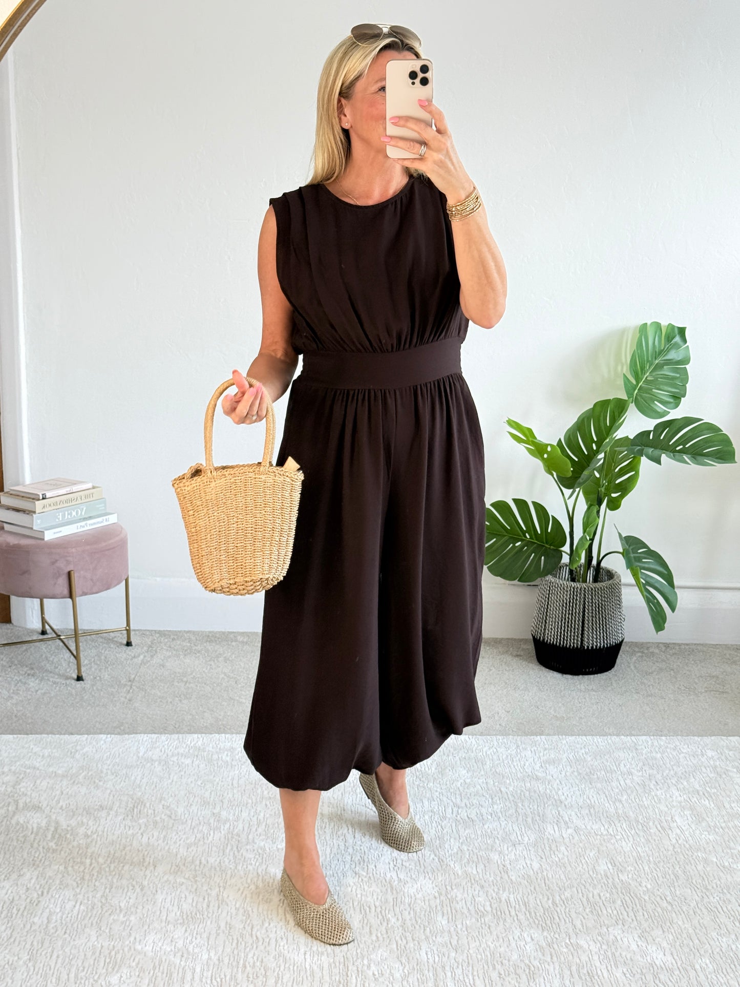 Chocolate Elasticated Sleeveless Harem Jumpsuit