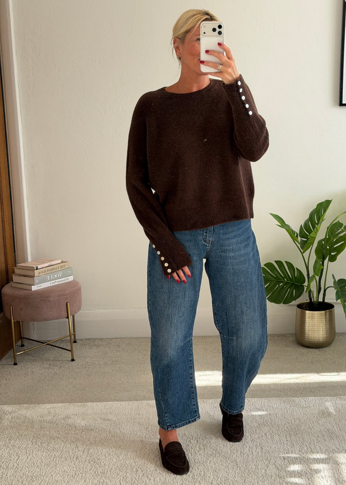Chocolate Alpaca Mix Button Cuff Jumper