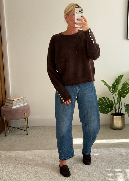 Chocolate Alpaca Mix Button Cuff Jumper
