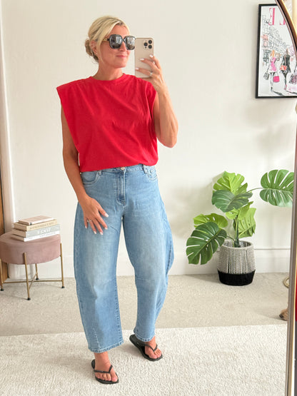 Red Structured Shoulder T-Shirt