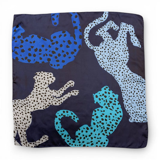 Navy Cheetah Square Silk Touch Scarf 70cm