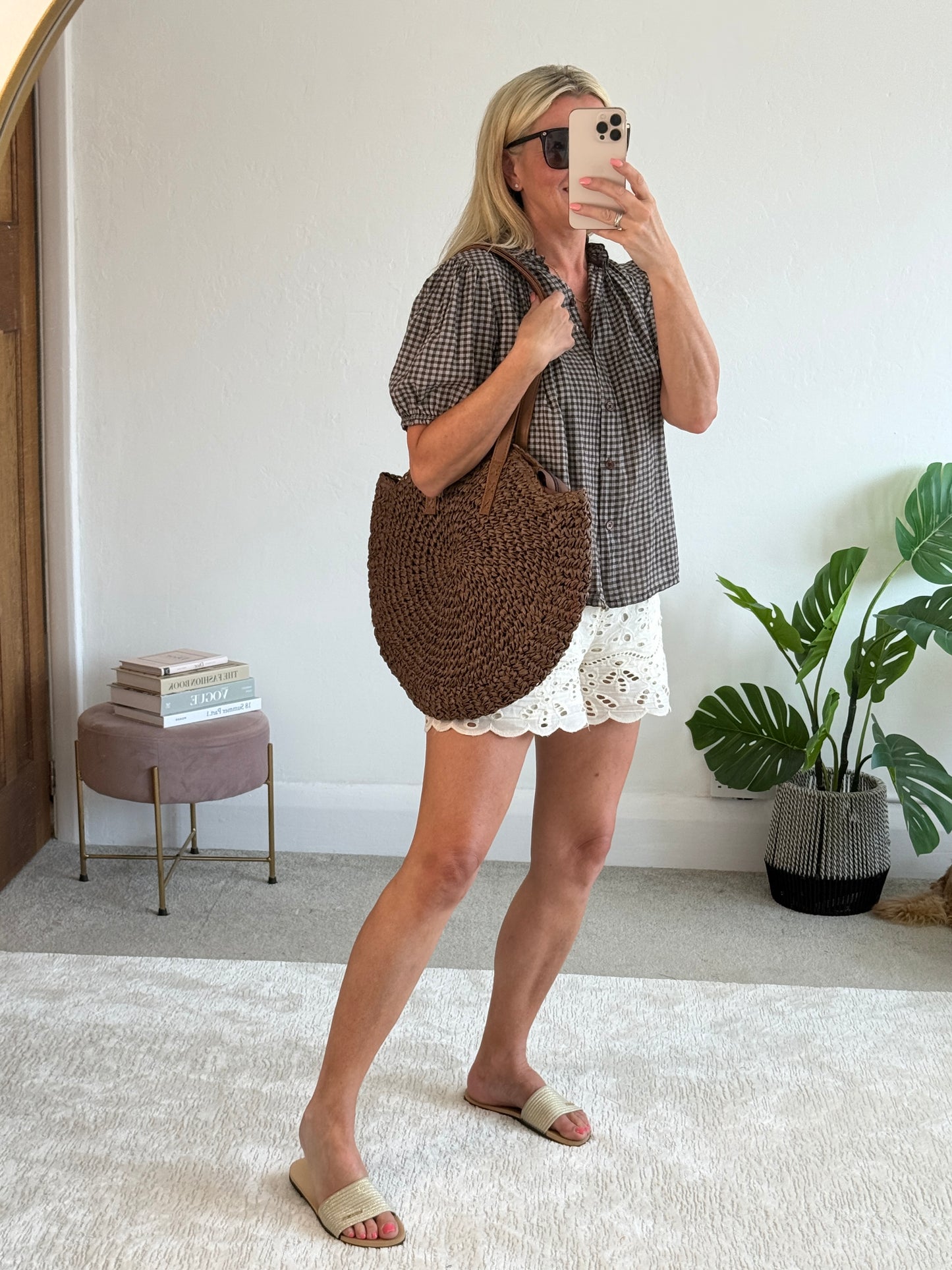 Chocolate Gingham Frill Sleeve Blouse