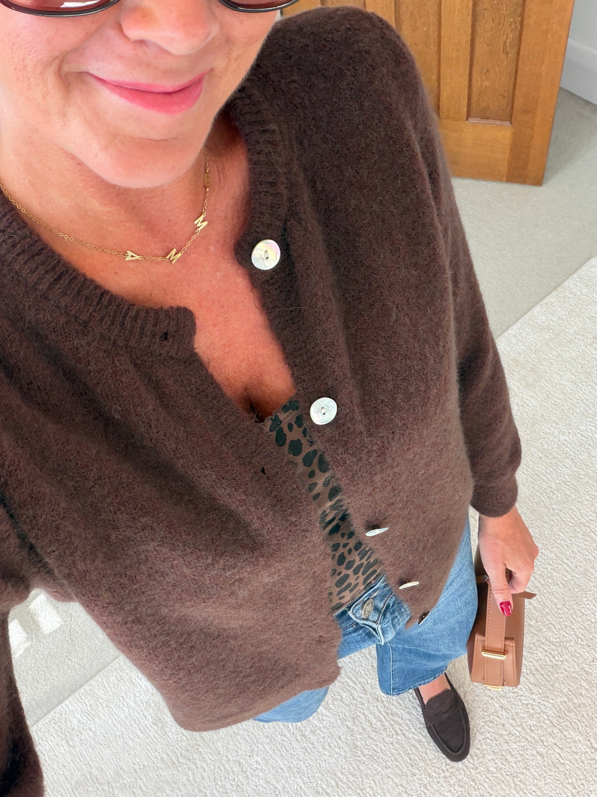 Khaki Alpaca Mix Button Cardigan
