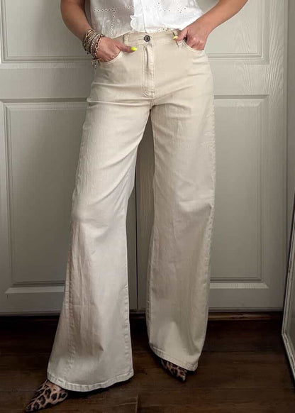 Beige Wide Panel Leg Jeans