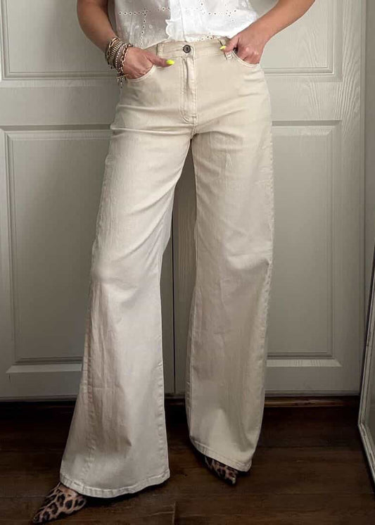Beige Wide Panel Leg Jeans