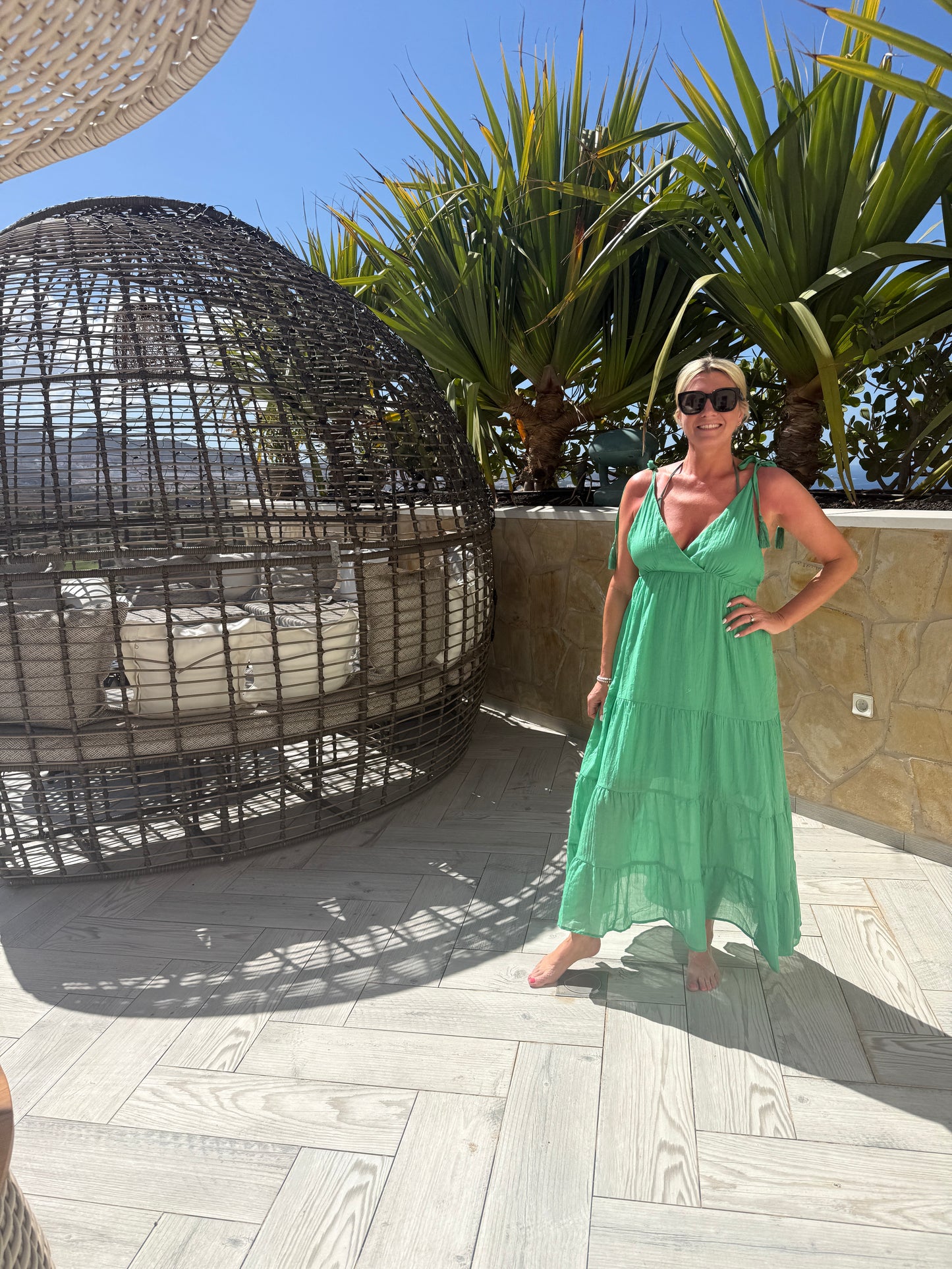 Kelly Green Tie Strap Tiered Maxi Dress