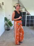 Orange Silk Mix Printed Trousers